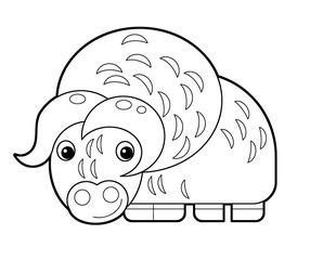 cartoon scene with musk ox on white background - illustration