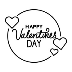 happy valentines day lettering with frame circular and hearts vector illustration design