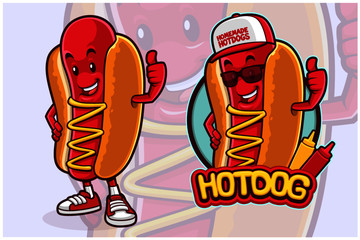 Hotdog mascot character design for Fast food vendor