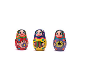 traditional russian souvenir matryoshka, three babushka doll in a row