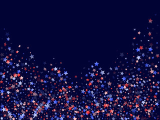 Flying red blue white star sparkles vector american patriotic background.