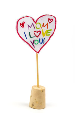 happy Motherday card,  white background, sign written with children`s handwriting 