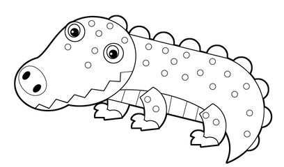 cartoon scene with happy crocodile alligator on white background - illustration