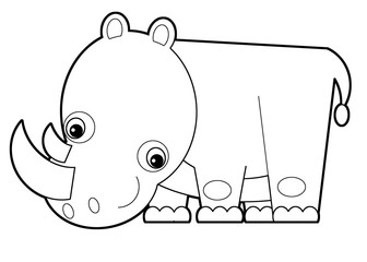 cartoon scene with happy rhino rhinoceros on white background - illustration