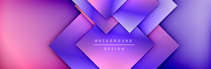 Square shapes composition geometric abstract background. 3D shadow effects and fluid gradients. Modern overlapping forms