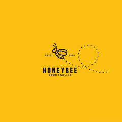 Cute Honey Bee logo design template with background and shadow