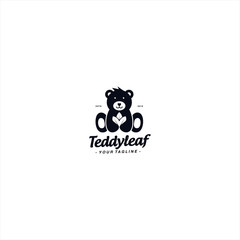 Teddy Bear with leaf logo design template