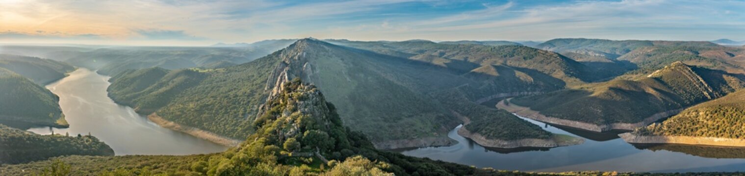 Extremadura and the Tajo river crossing the rugged terrain. Inside this land we found the amazing Monfragüe National Park and the "Salto del Gitano" (Gipsy Cliff). Awe place for vulture bird watching
