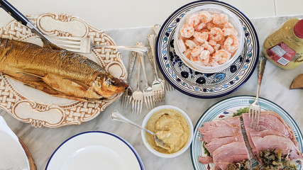 Culinary delicacies of Southern Maryland include smoked trout, cold shrimp and spicy stuffed ham.