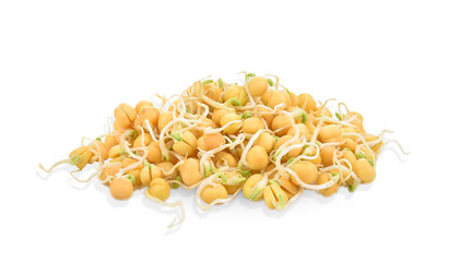 Germinated chickpeas on white background