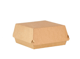 Closed blank kraft-paper box for burger isolated on white background