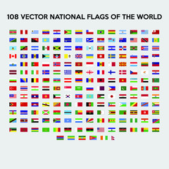 Fototapeta na wymiar Vector collection of 108 national circular flags with detailed emblems of the world