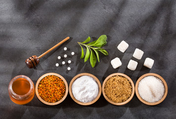 Variety of sugars on the table