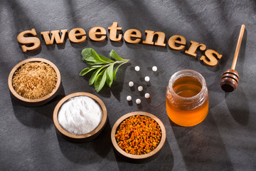Variety of natural sweeteners - Sweetener phrase.