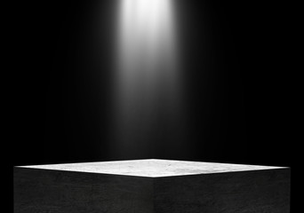 Light beam at the empty concrete stage , Black background with  for product show with Elegant light...