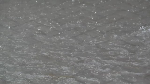 is walking in a puddle of rain