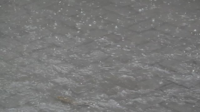 The child's feet are running when it rains