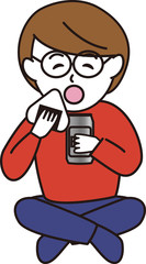 おにぎりと缶ビールの女性