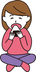 おにぎり食べる女性