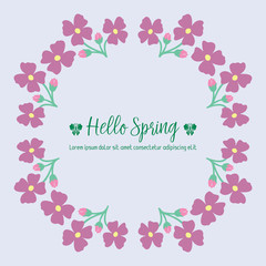 Beautiful pink flower frame and unique leaf pattern, for happy spring greeting card design. Vector