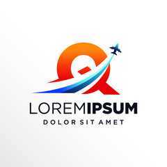 Initial Letter Q with Plane or Travel Logo Design