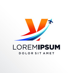 Initial Letter V with Plane or Travel Logo Design