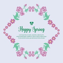 Cute ornate of leaf and wreath frame, for happy spring greeting card design. Vector
