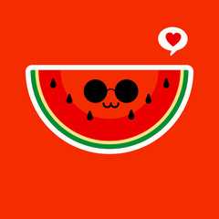 Cute watermelon cartoon illustration, kawaii cartoon slices of watermelon. healthy food cartoon. Isolated Citrullus lanatus emoji colorfull illustration