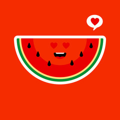 Cute watermelon cartoon illustration, kawaii cartoon slices of watermelon. healthy food cartoon. Isolated Citrullus lanatus emoji colorfull illustration