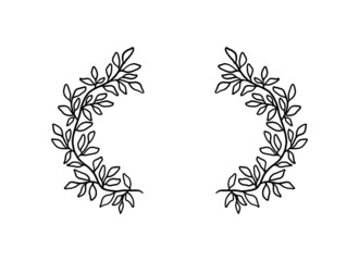 Obraz premium Hand drawn black and white floral bracket or frame elements with natural leafs and branch