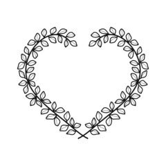 Beautiful hand drawn floral heart elements, leaf and branch for frame, border, ornament, greeting card design, engagement, or wedding invitation