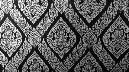 Close up  Kanok thai pattern in temple of thailand, Traditional thai painting in Buddhist temple.