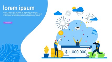 a man wins a million-dollar check prize.Vector Illustration, Suitable For web landing page,Wallpaper, Background,banner,Book Illustration