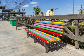 Colored bench on the embankment of Kazan