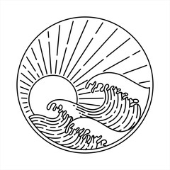 Summer Beach Wave Sea Holiday Line Graphic Illustration Vector Art T-shirt Design