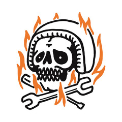 Skull Biker Fire Graphic Illustration Vector Art T-shirt Design