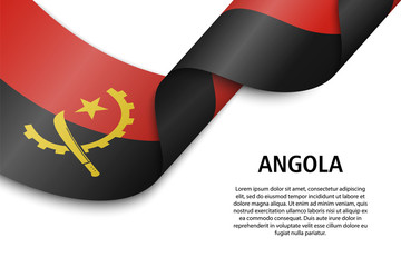 Waving ribbon or banner with flag Angola