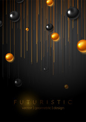 Bronze black abstract tech corporate background with glossy spheres and lines. Vector flyer design