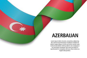 Waving ribbon or banner with flag azerbaijan