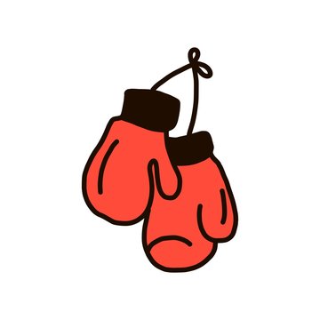 Boxing gloves on a nail. cartoon red gloves in a flat style. vector illustration on an isolated white background.
