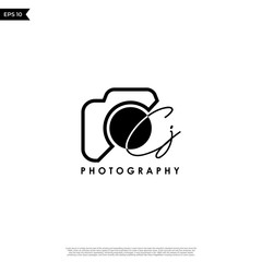 Initial Letter CJ with camera. Logo photography simple luxury vector.