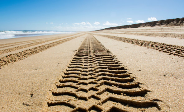 Tyre marks on the beash, Australia