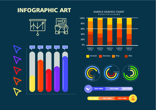 Bundle of editable colorful business and public information info graphics with flat design of chart, table, and icons.