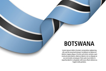 Waving ribbon or banner with flag Botswana