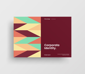 Naklejka na ściany i meble Creative business presentation vector A4 horizontal orientation front page mock up. Modern corporate report cover abstract geometric illustration design layout. Company identity brochure template.