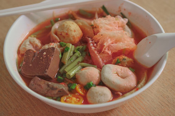 Yong tau foo (also spelled yong tao foo, yong tau fu, yong tau hu or yong tofu; yentafo in Thailand)
