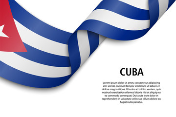 Waving ribbon or banner with flag Cuba