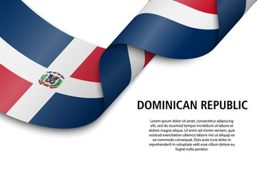 Waving ribbon or banner with flag dominican republic - obrazy, fototapety, plakaty