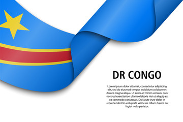 Waving ribbon or banner with flag DR Congo