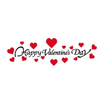 Happy Valentine's Day handwritten typography lettering red hearts white banner